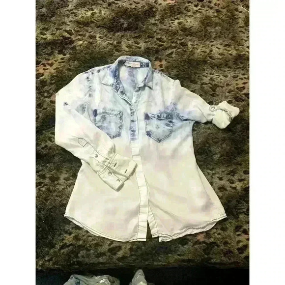 Thread and Supply Women's Shirt Medium Tye Dye Button up Roll Tab Sleeve Western - Picture 9 of 9